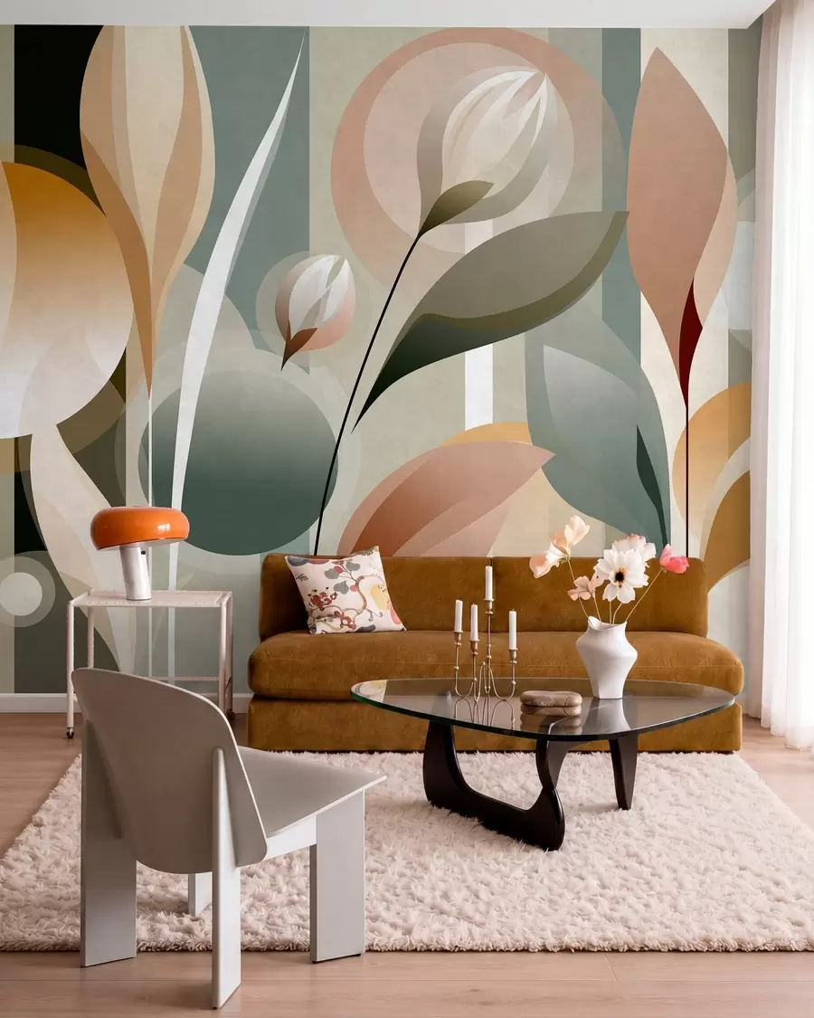 Wall Mural Photo Wallpaper a stylised abstraction featuring plants in natural colours w05750