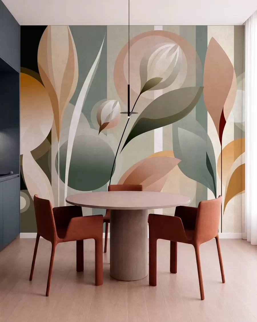 wall murals a stylised abstraction featuring plants in natural colours w05750