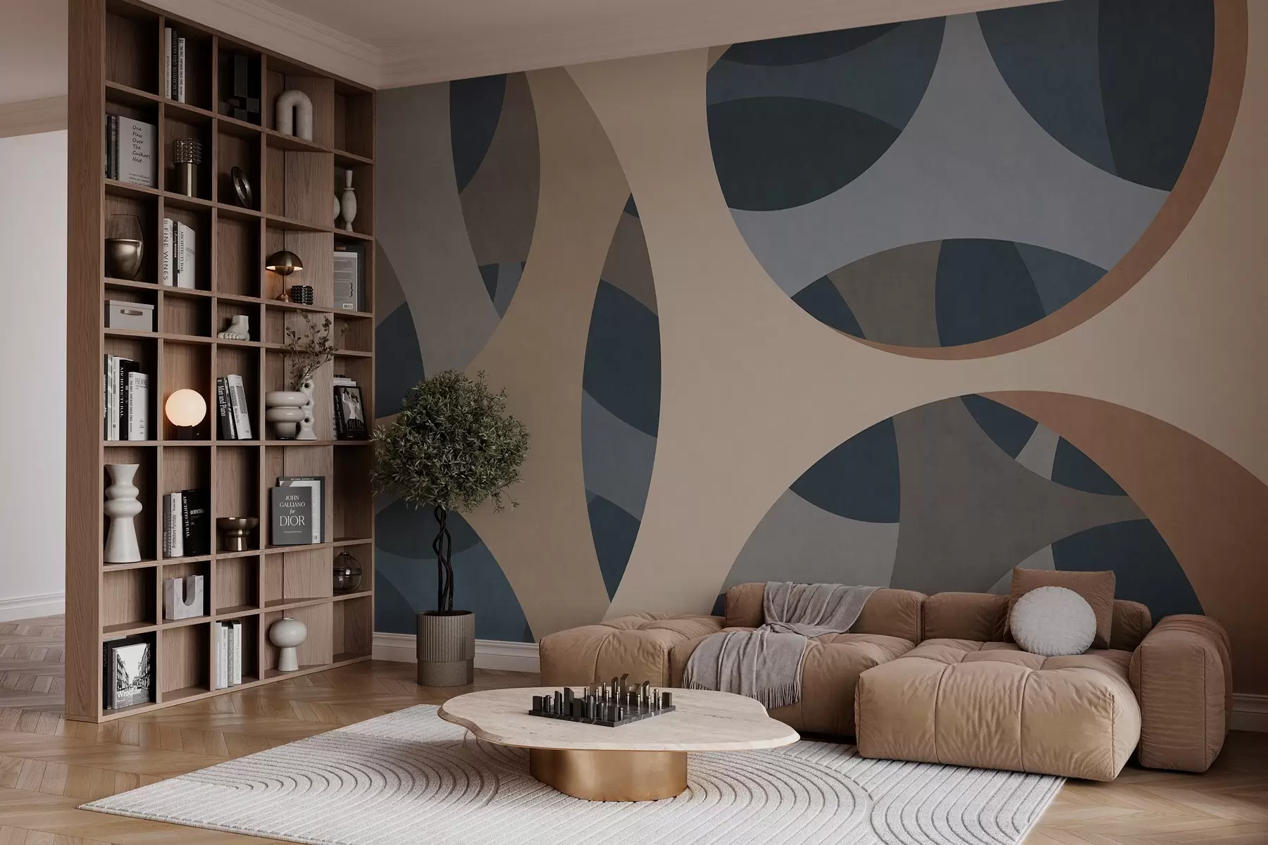 Wall Mural Photo Wallpaper contemporary textural abstraction in shades of blue and beige w05751