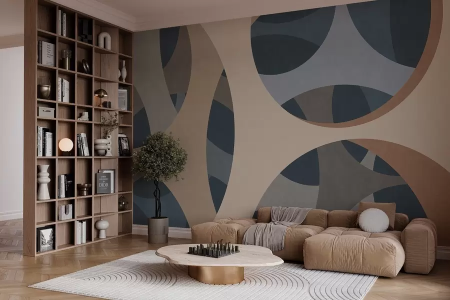 murales abstracción textural contemporánea en tonos azules y beige w05751