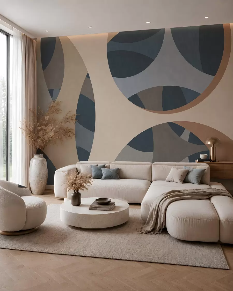 Wall Mural Photo Wallpaper contemporary textural abstraction in shades of blue and beige w05751