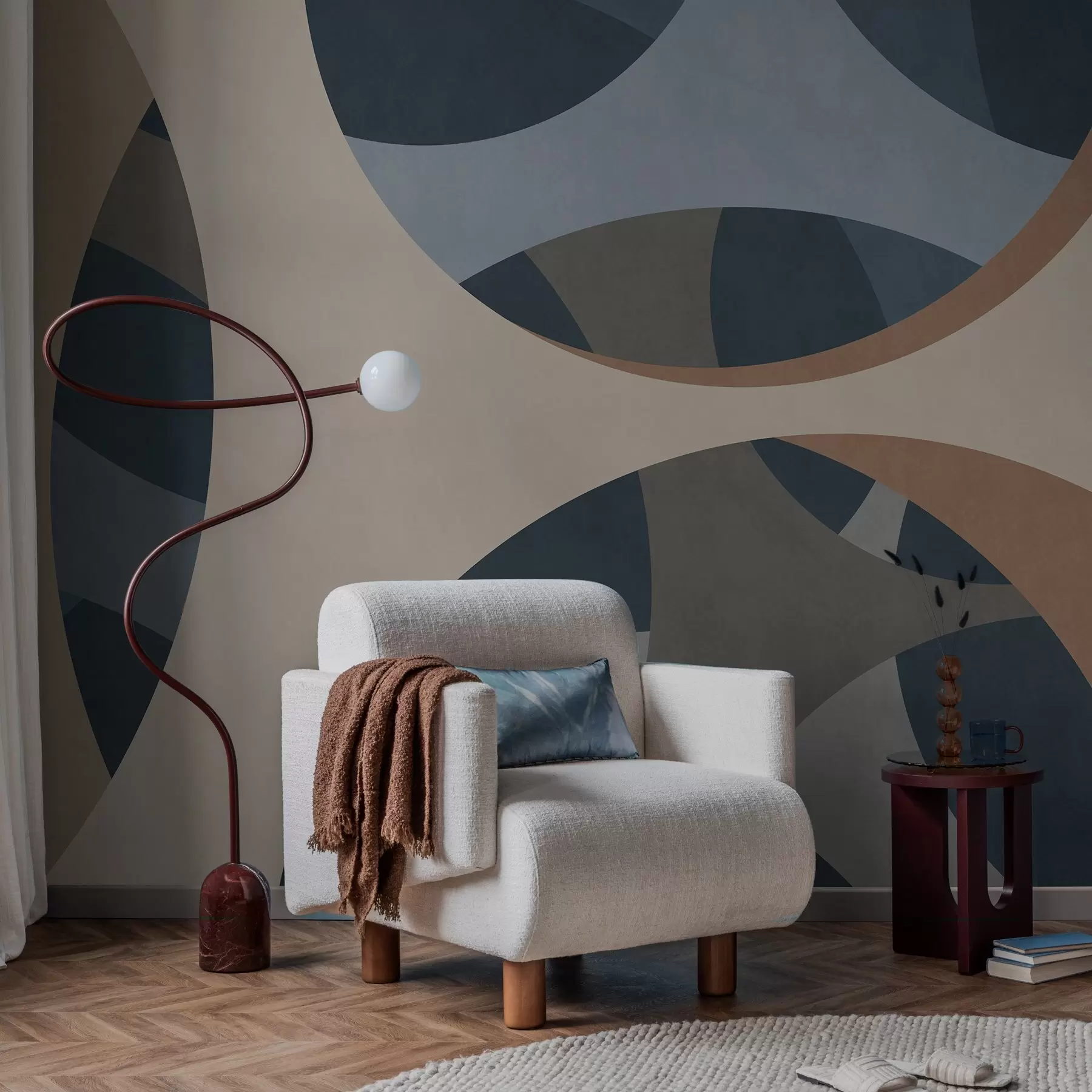 murales abstracción textural contemporánea en tonos azules y beige w05751
