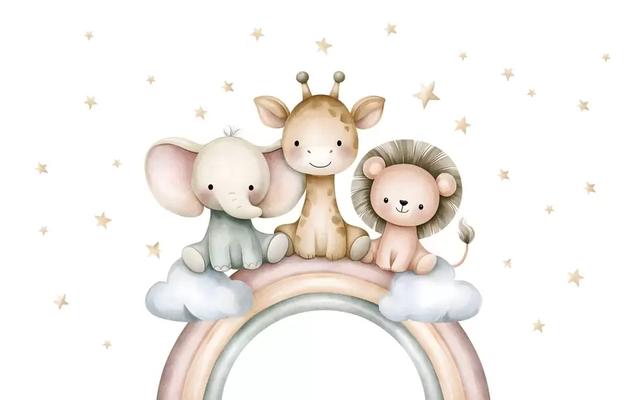 Wall Mural Photo Wallpaper a rainbow with animals amongst the stars, in a watercolour style w05752