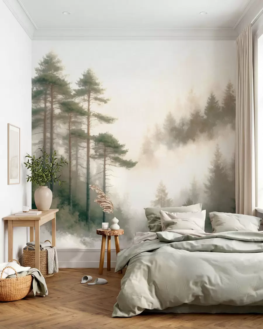 Wall Mural Photo Wallpaper Morning pine forest in watercolor style w09916