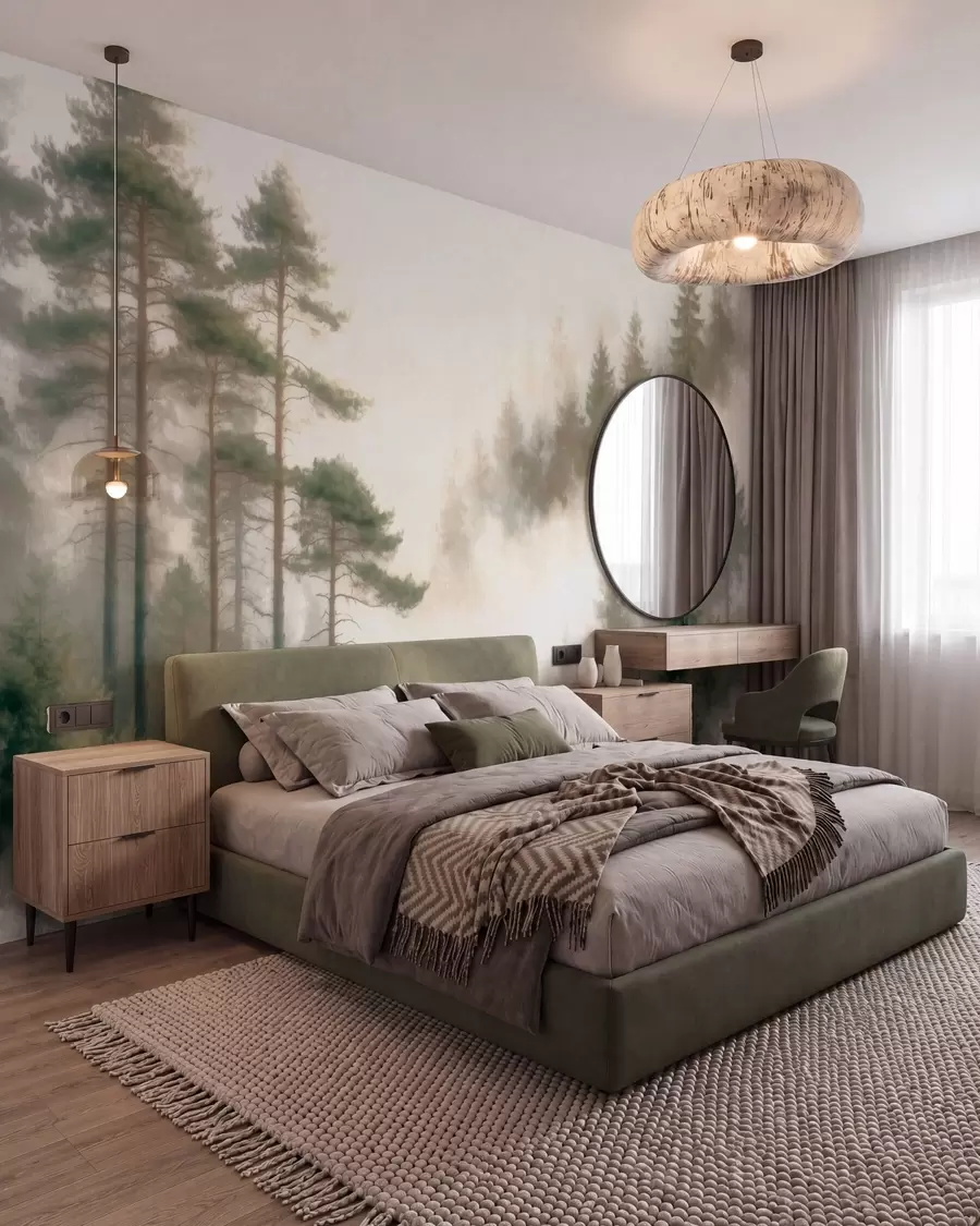 Wall Mural Photo Wallpaper Morning pine forest in watercolor style w09916