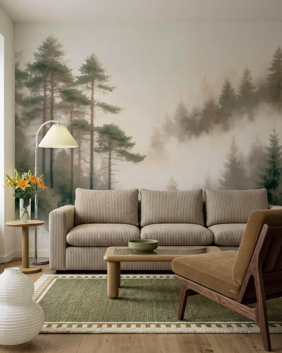 Wall Mural Photo Wallpaper Morning pine forest in watercolor style w09916