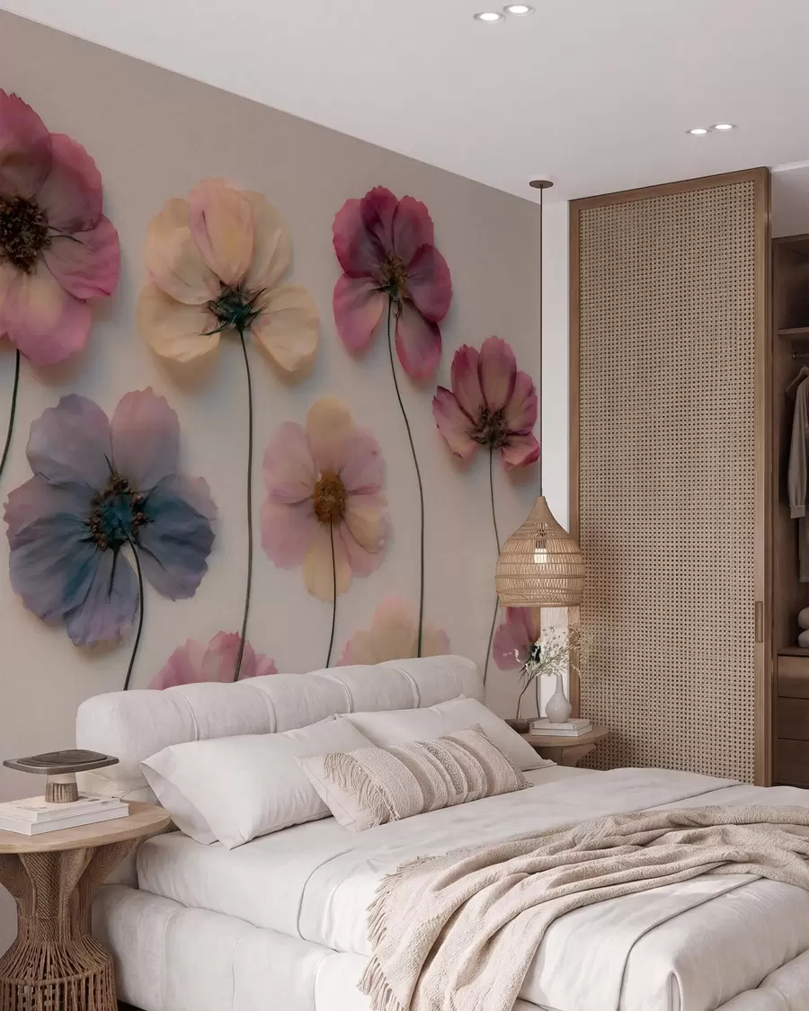 wall murals Herbarium composition with pressed flower effect and 3D texture w09911