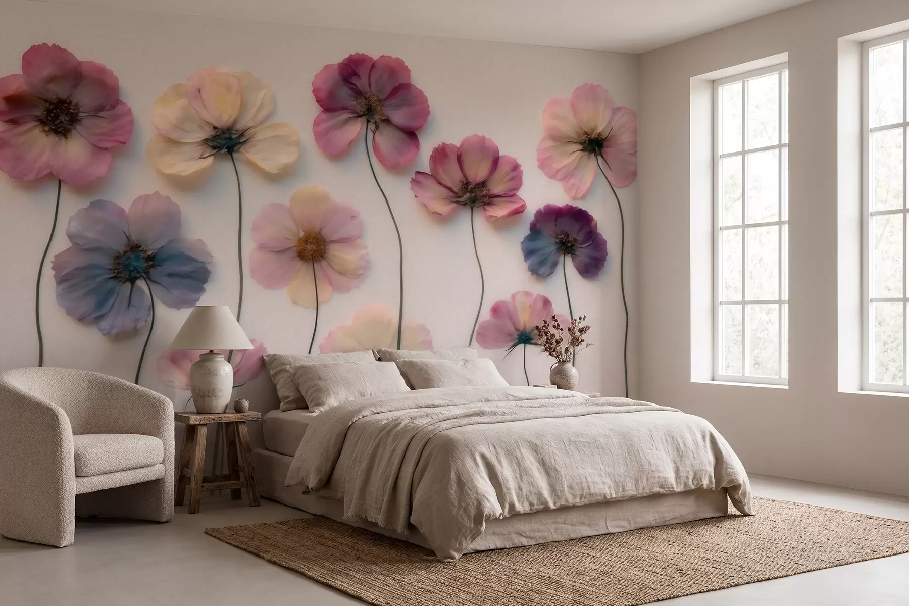 Wall Mural Photo Wallpaper Herbarium composition with pressed flower effect and 3D texture w09911