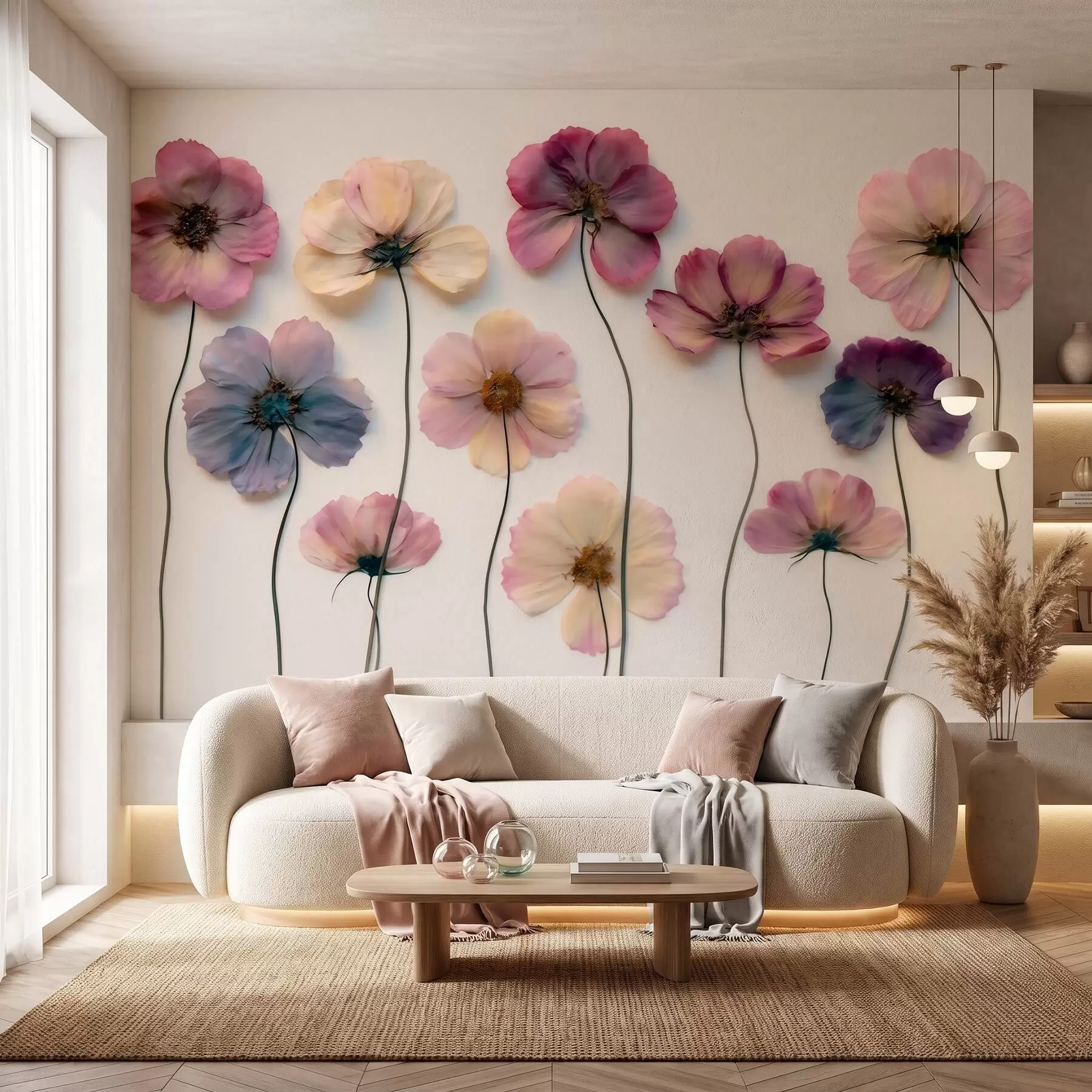 Wall Mural Photo Wallpaper Herbarium composition with pressed flower effect and 3D texture w09911