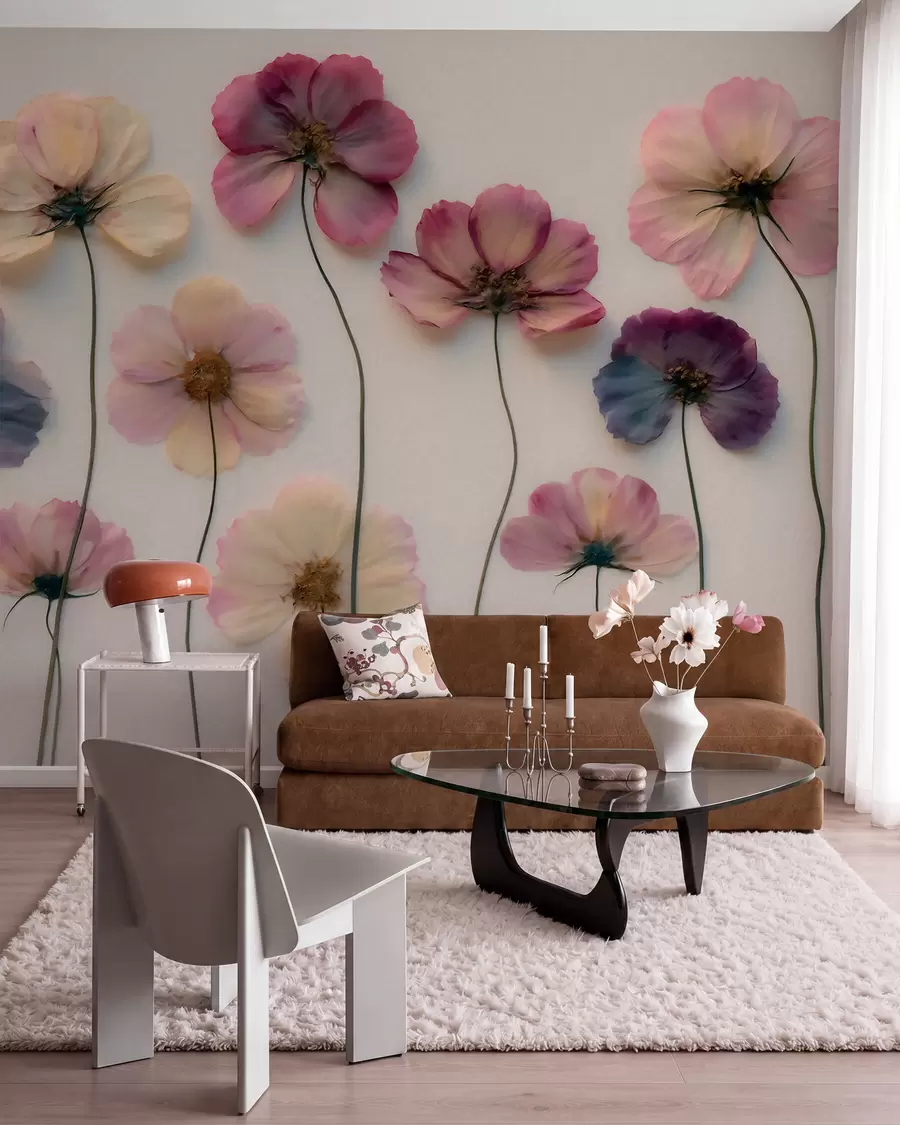 Wall Mural Photo Wallpaper Herbarium composition with pressed flower effect and 3D texture w09911