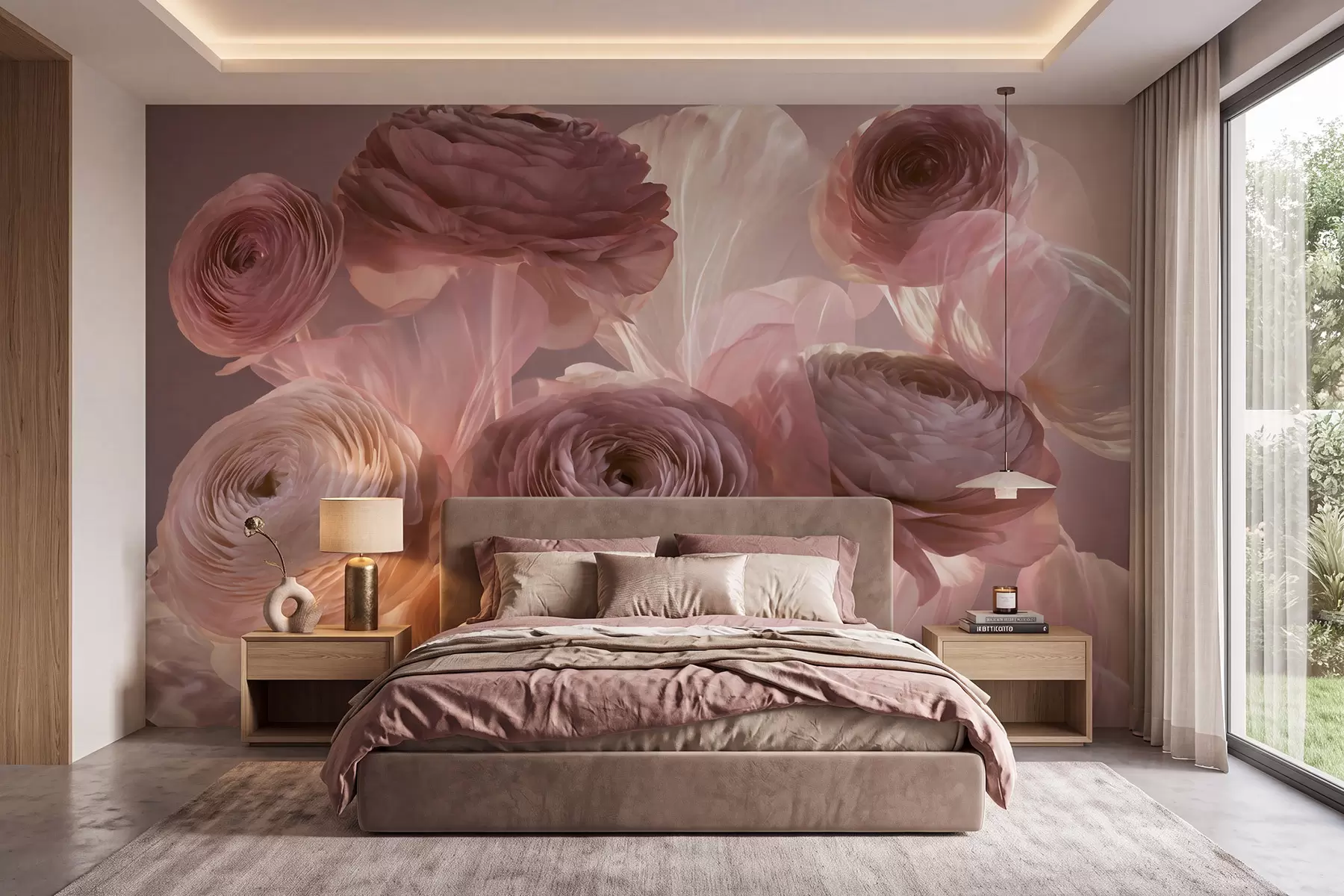 Wall Mural Photo Wallpaper Large artistic ranunculus flowers in soft pink and cream tones w09921