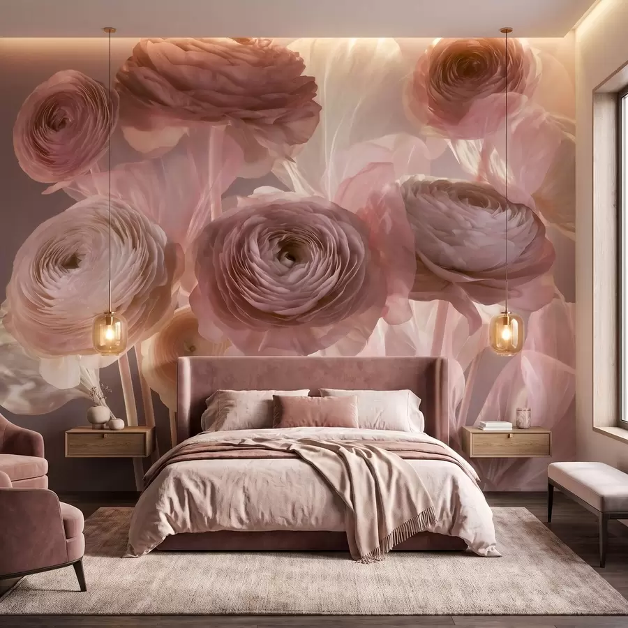 Wall Mural Photo Wallpaper Large artistic ranunculus flowers in soft pink and cream tones w09921