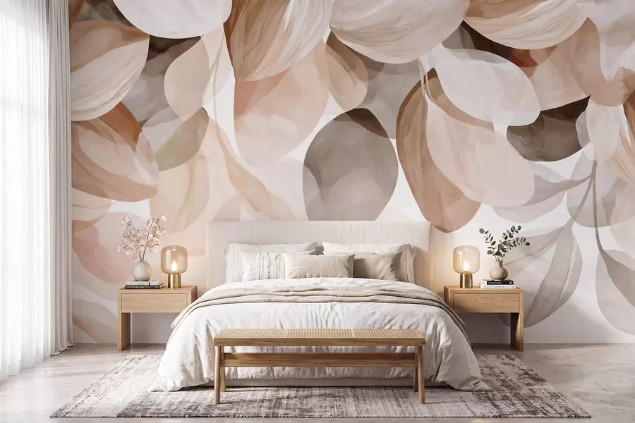 Wall Mural Photo Wallpaper Beige hanging leaves in watercolor style w09923