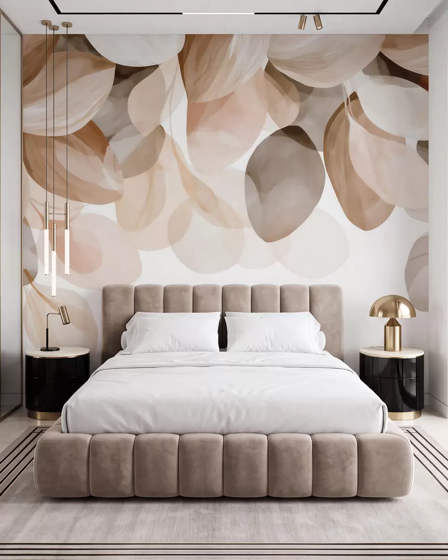 peintures murales Feuilles suspendues de couleur beige, style aquarelle w09923