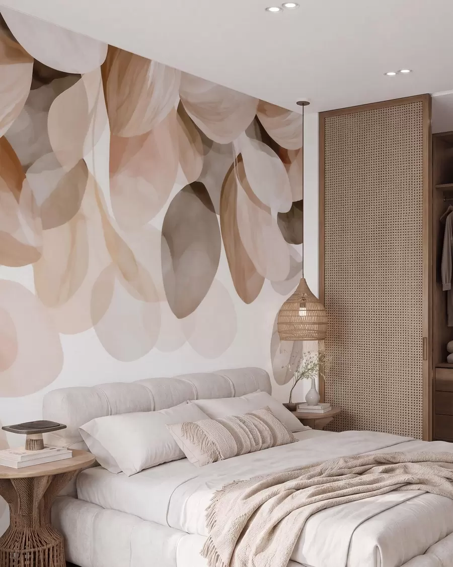 wall murals Beige hanging leaves in watercolor style w09923