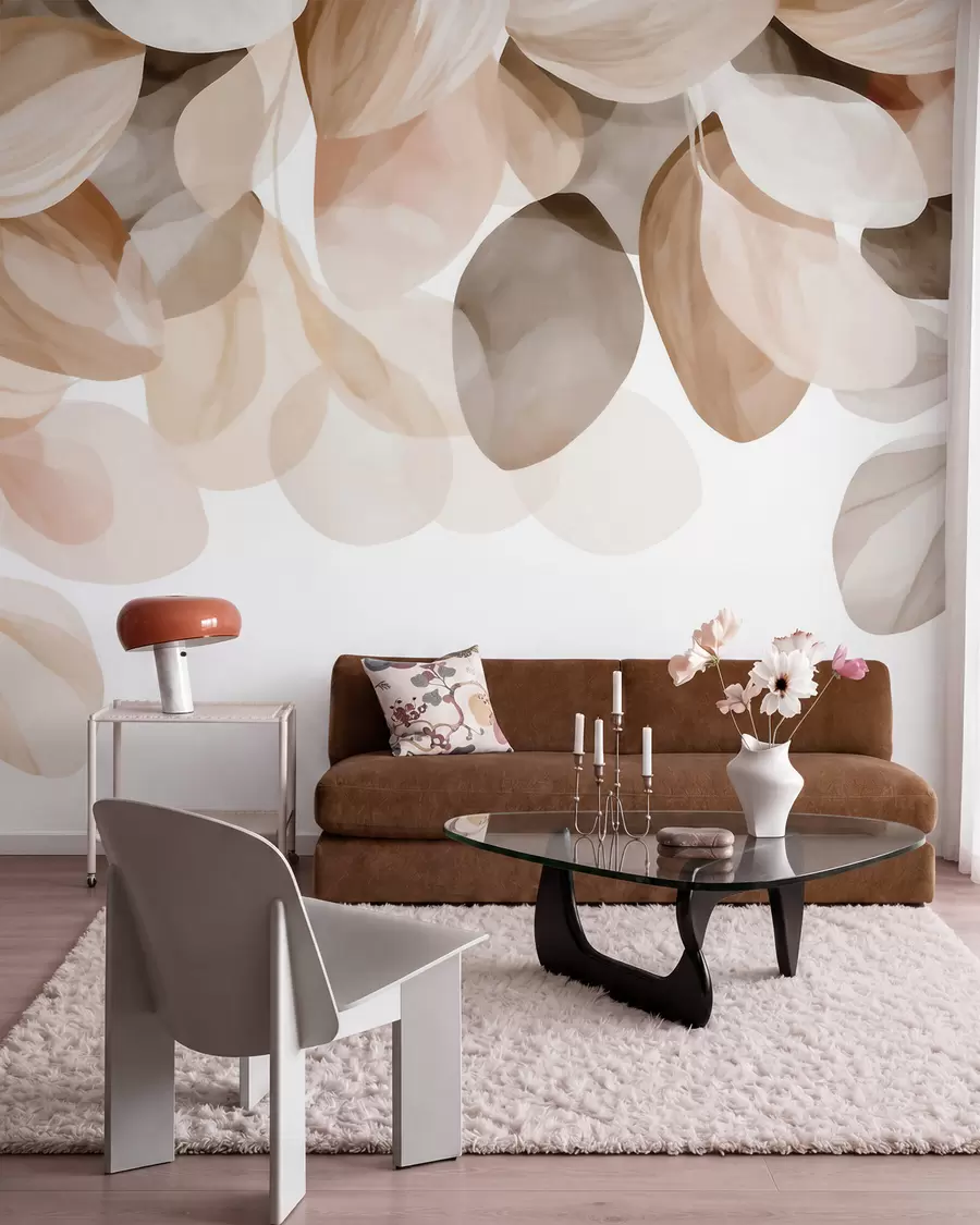 Wall Mural Photo Wallpaper Beige hanging leaves in watercolor style w09923