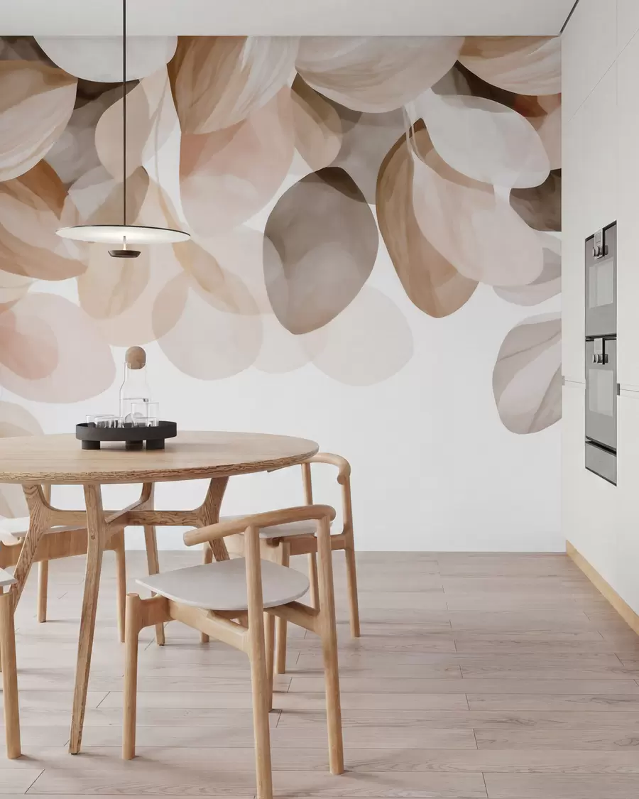 peintures murales Feuilles suspendues de couleur beige, style aquarelle w09923