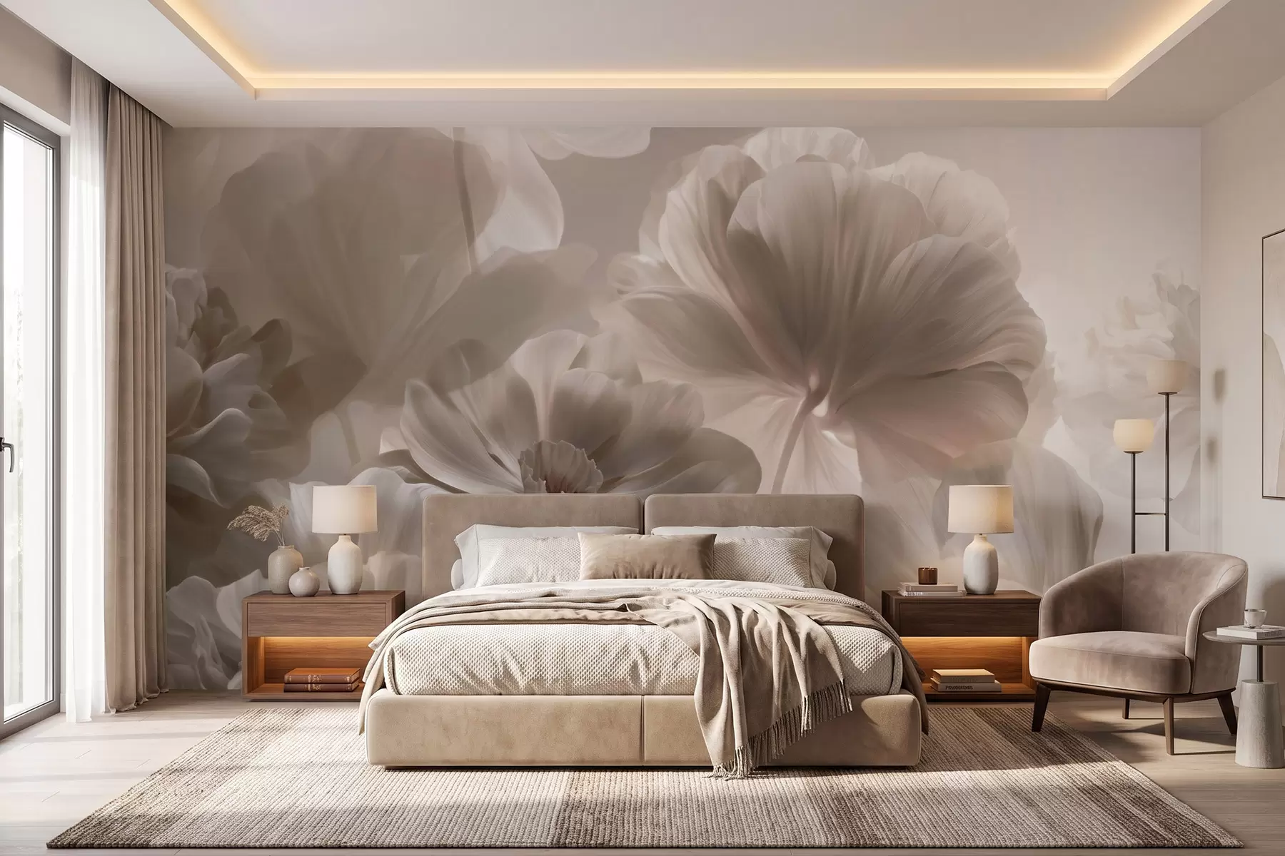 peintures murales Pétales de magnolia abstraits de couleur crème w09937
