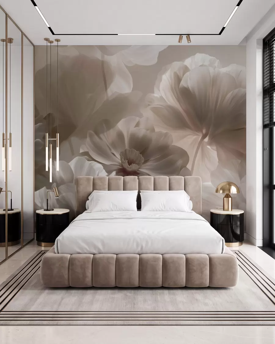 peintures murales Pétales de magnolia abstraits de couleur crème w09937