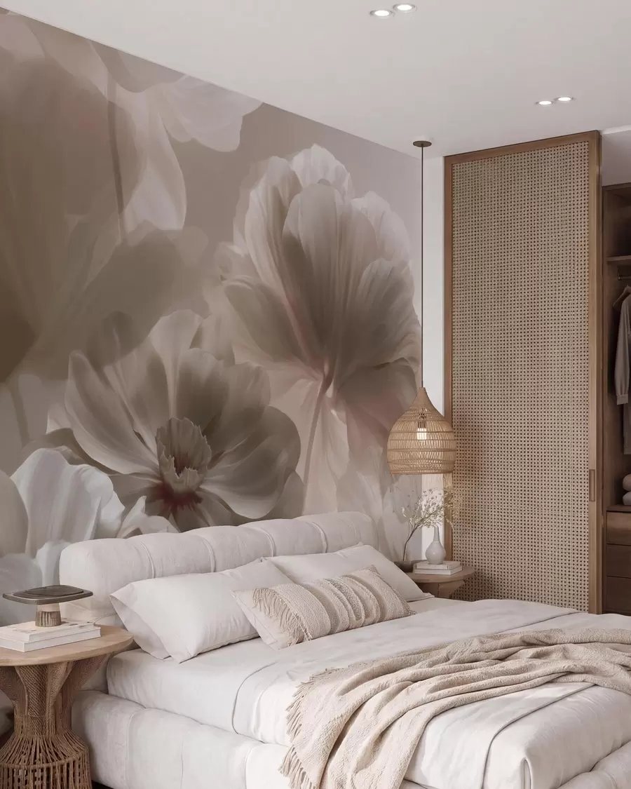 peintures murales Pétales de magnolia abstraits de couleur crème w09937
