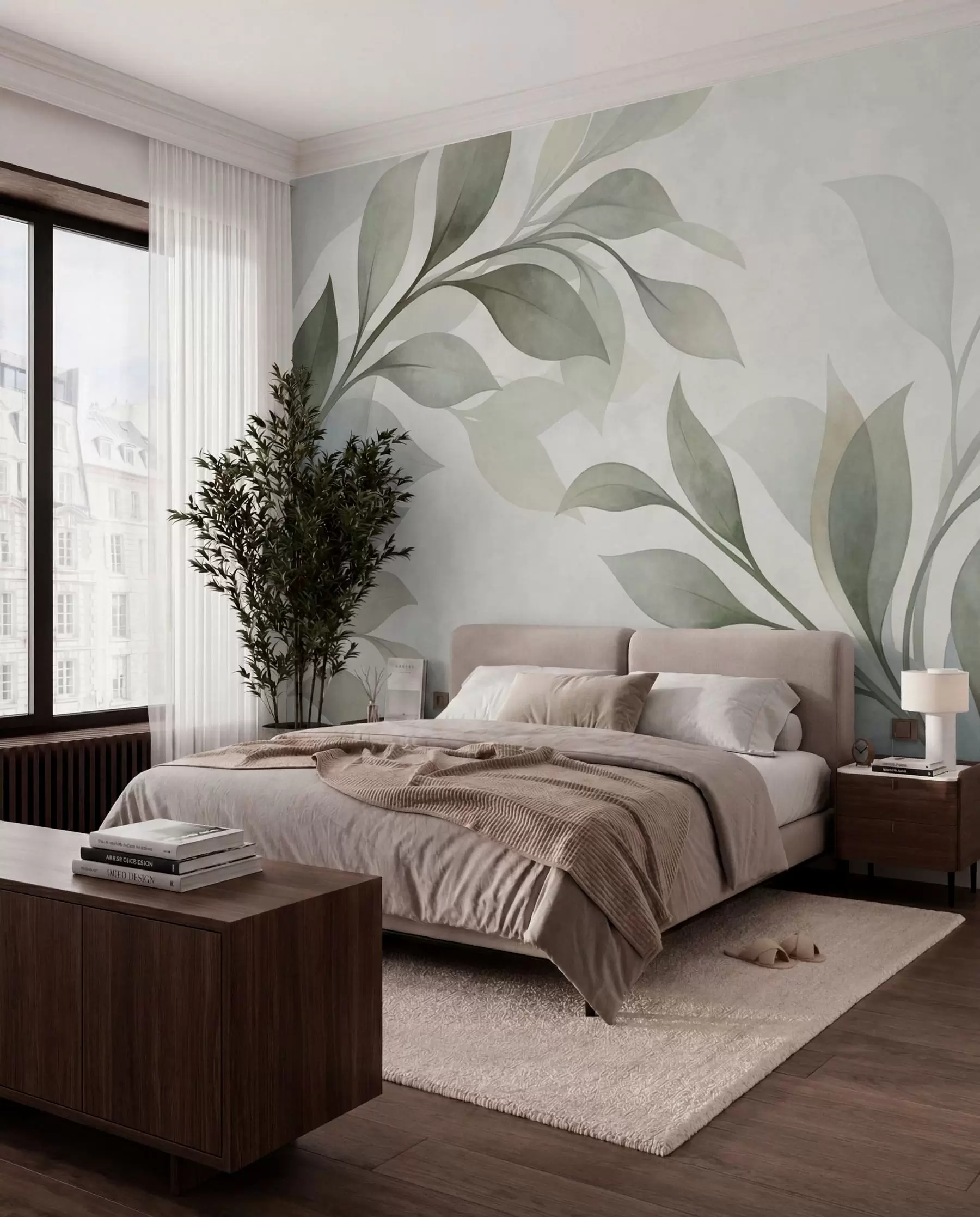 peintures murales Grandes feuilles bleu et vert w05693