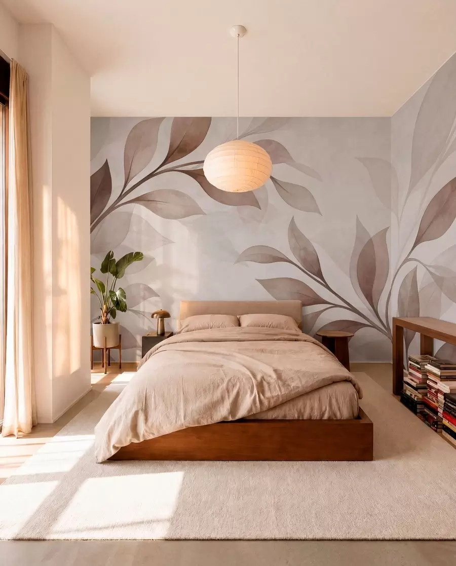 peintures murales De grandes feuilles dans des tons chauds de beige et de marron w05693v1