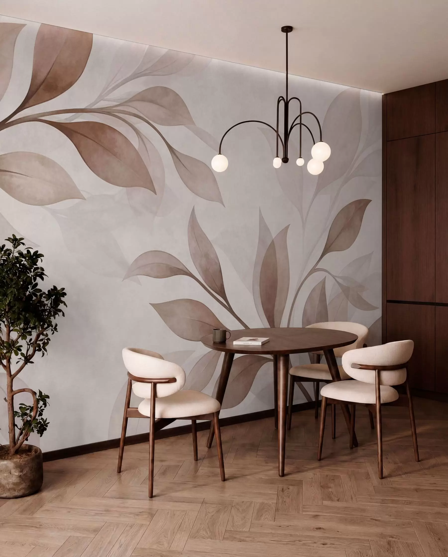 murales Hojas grandes en tonos cálidos de beige y marrón w05693v1