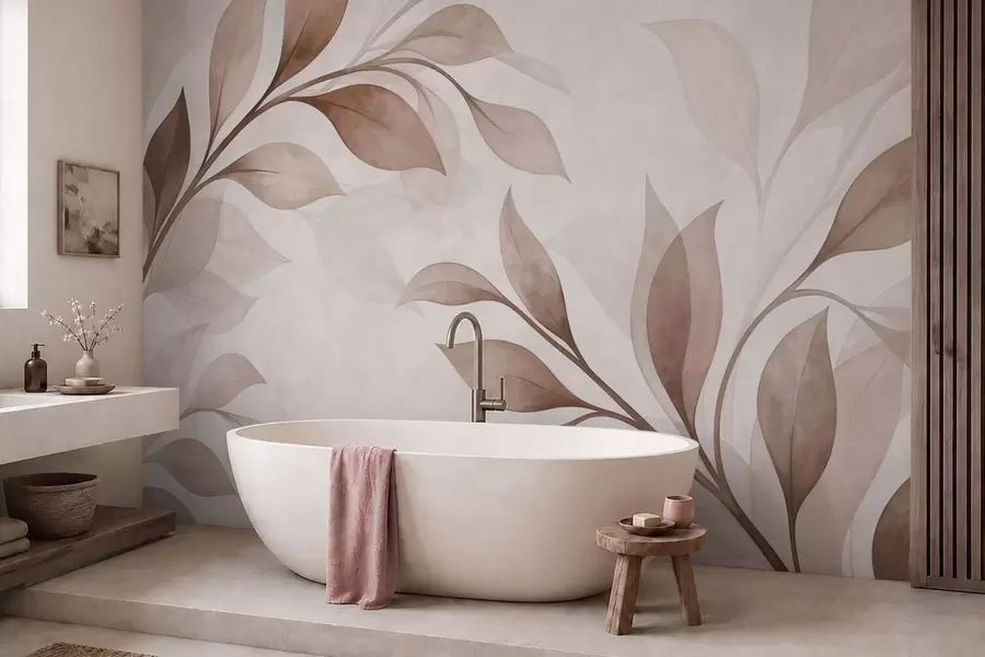 peintures murales De grandes feuilles dans des tons chauds de beige et de marron w05693v1