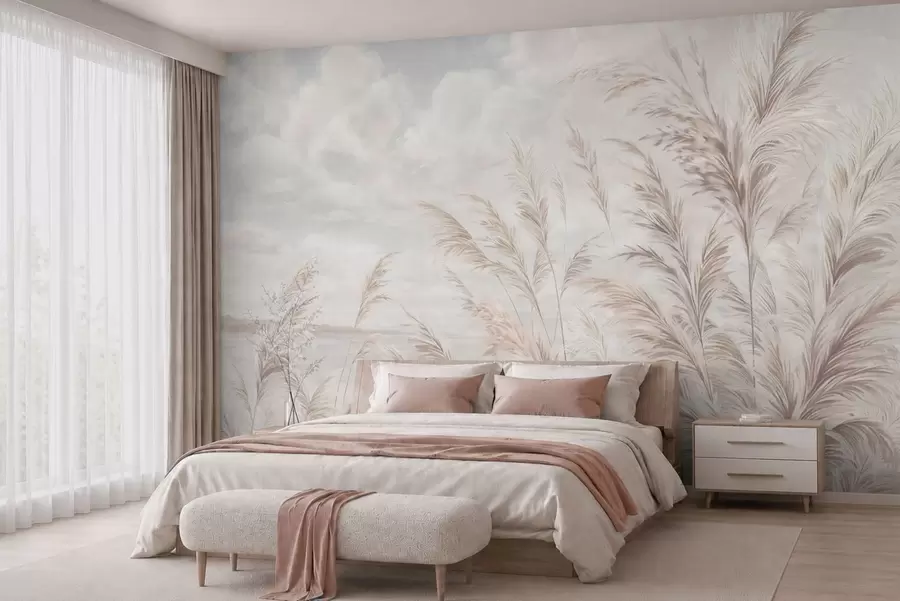 Wall Mural Photo Wallpaper Delicate grasses by the water under light clouds w05735v1