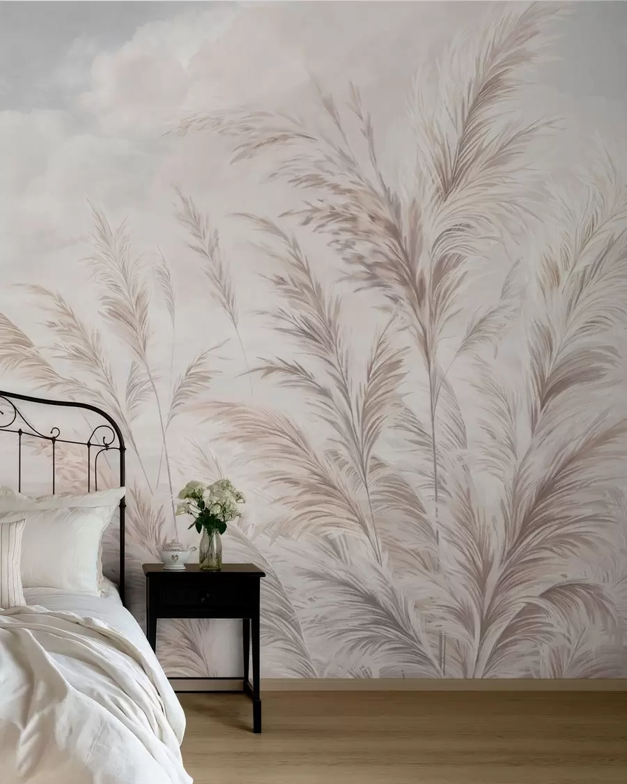 wall murals Delicate grasses by the water under light clouds w05735v1