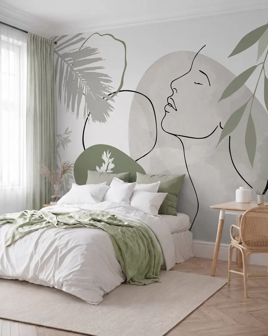 Wall Mural Photo Wallpaper Abstraction with vegetation and a silhouette of a face w05776v1