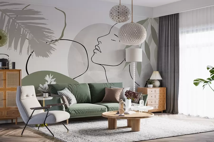 Wall Mural Photo Wallpaper Abstraction with vegetation and a silhouette of a face w05776v1