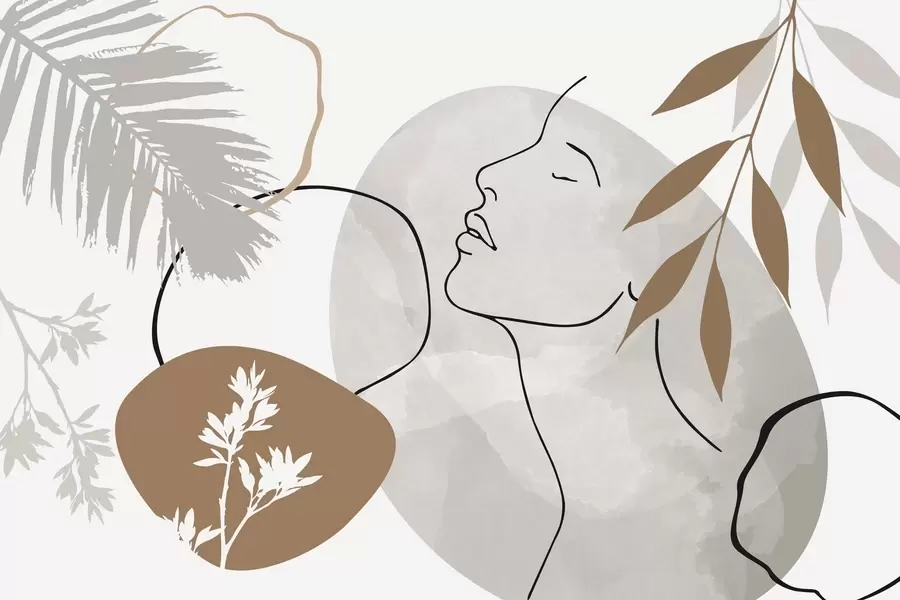 Wall Mural Photo Wallpaper Abstraction with vegetation and a silhouette of a face w05776