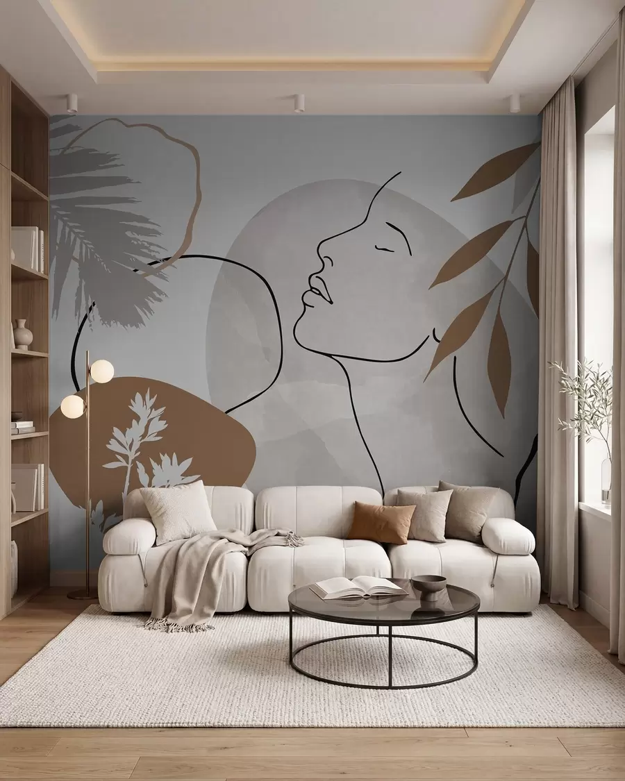 murales Abstracción con vegetación y la silueta de un rostro w05776
