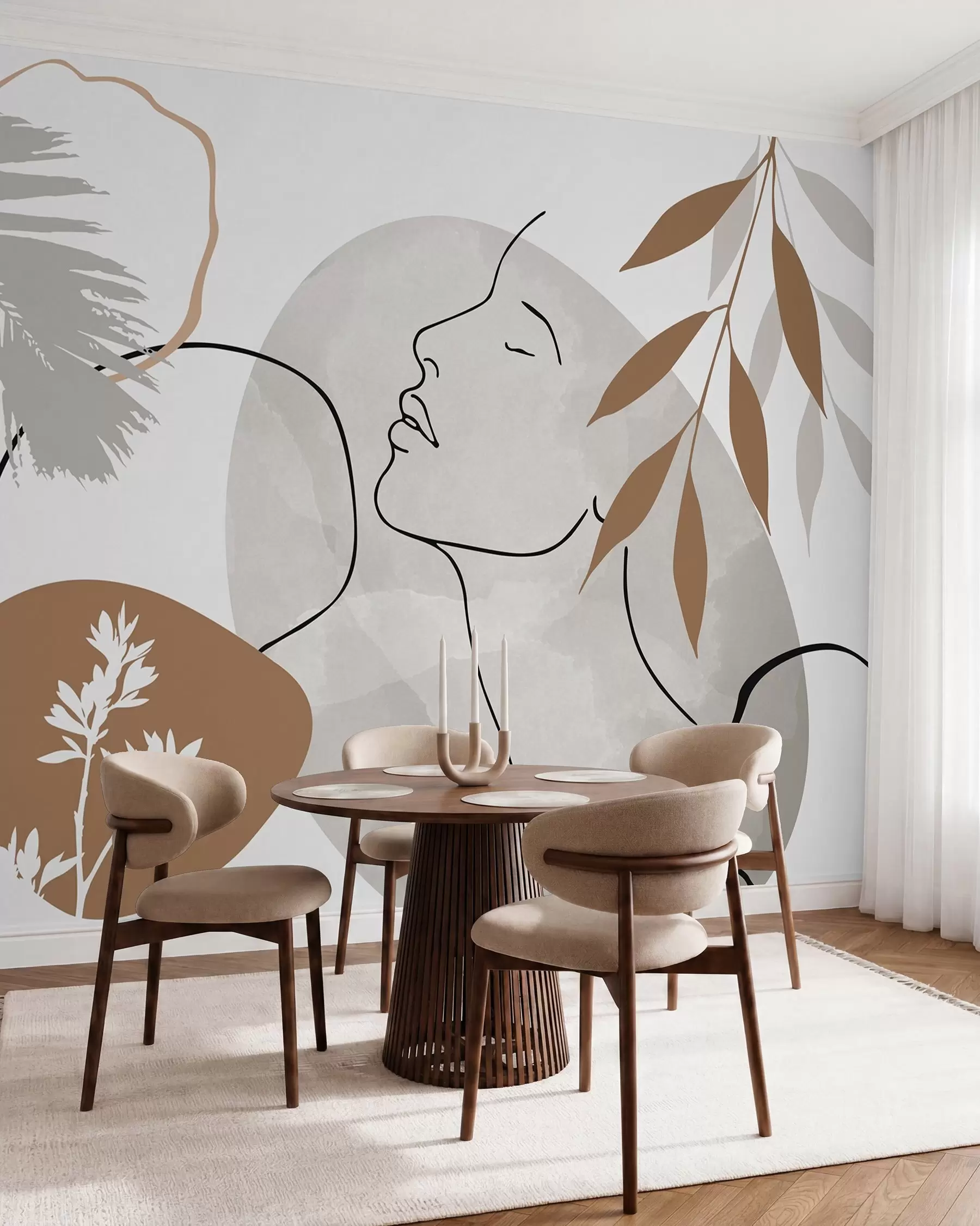 murales Abstracción con vegetación y la silueta de un rostro w05776