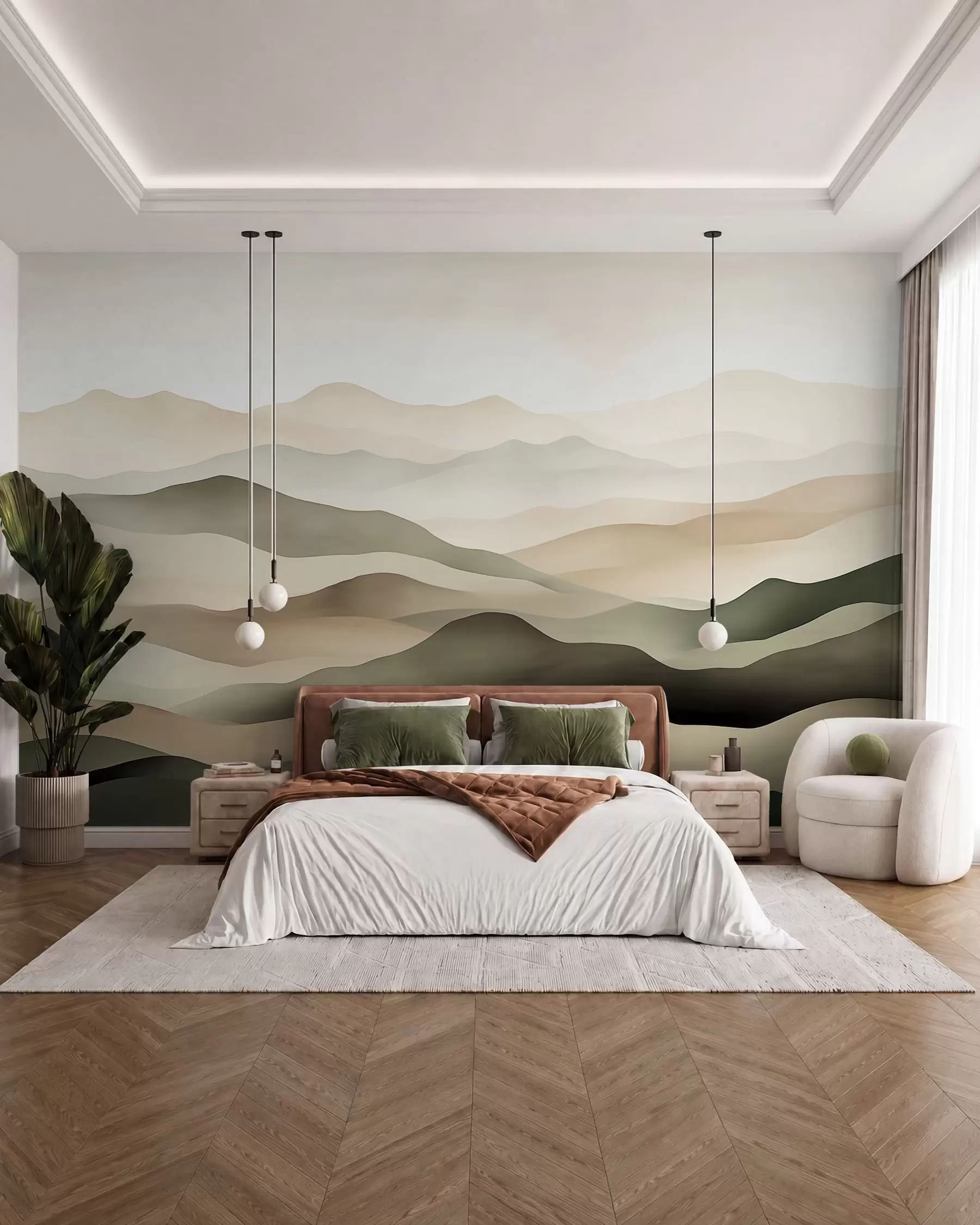 murales Cumbres en oliva y arena w09971