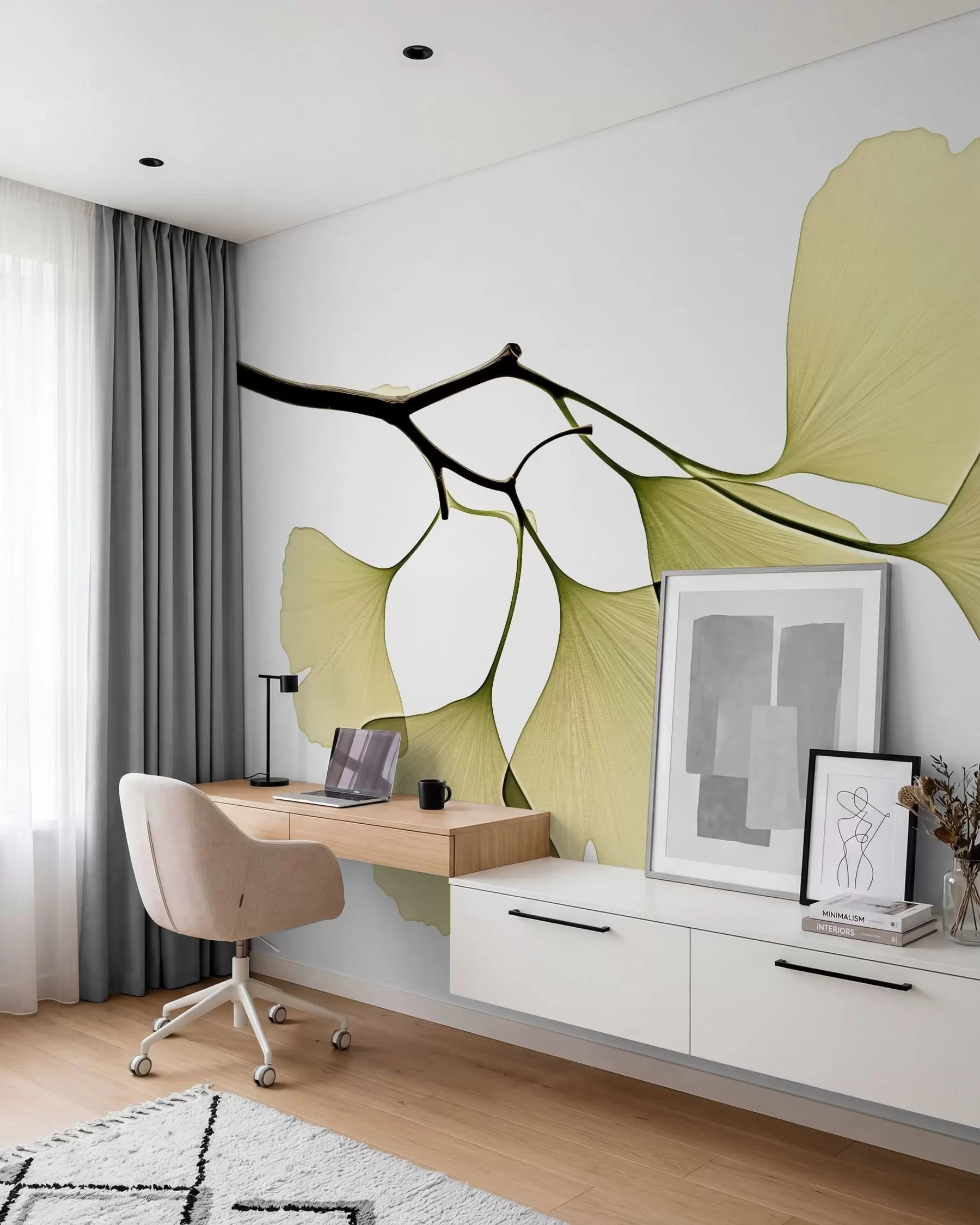 murales Hojas de ginkgo en forma de abanico w09968