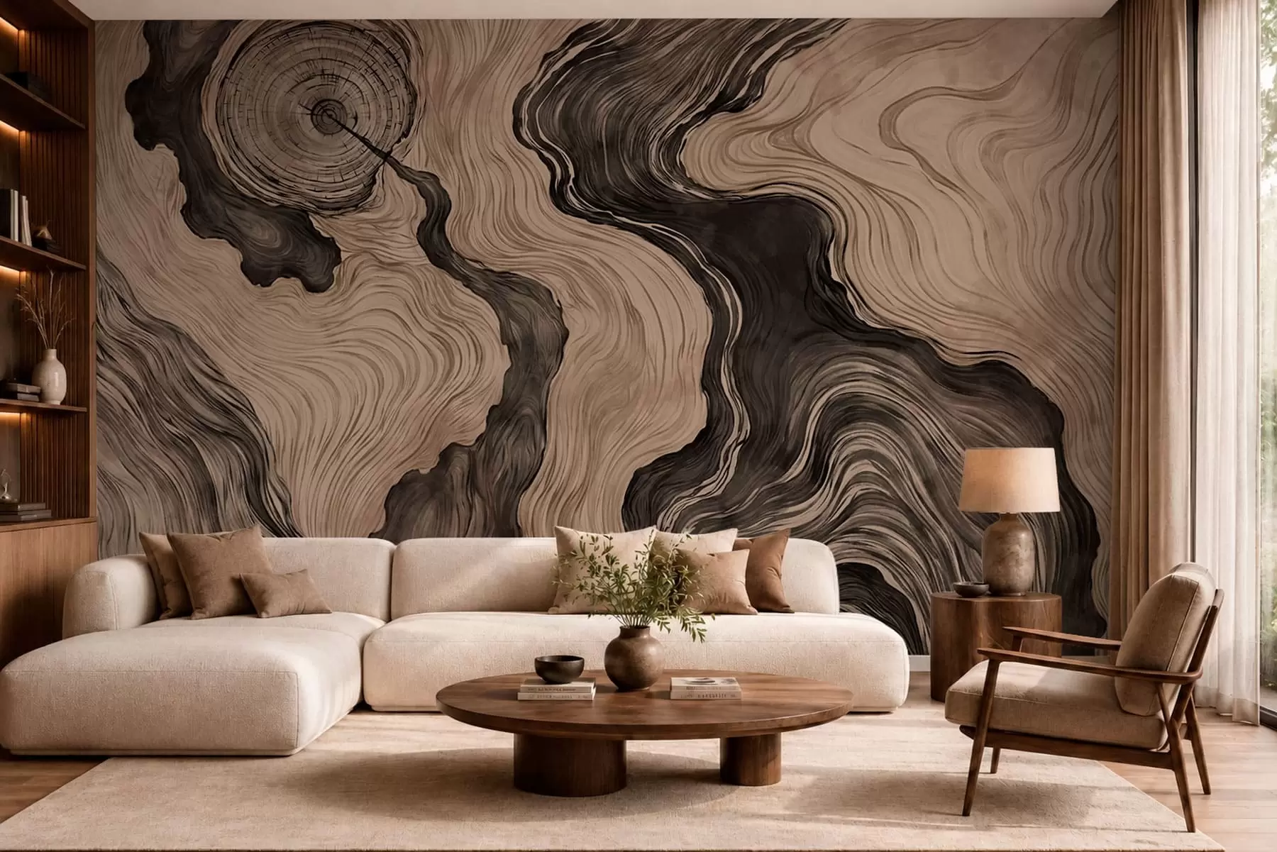 peintures murales Un motif abstrait présentant un dessin linéaire imitant le grain du bois w05729