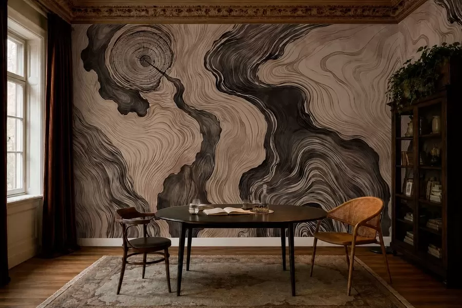 peintures murales Un motif abstrait présentant un dessin linéaire imitant le grain du bois w05729