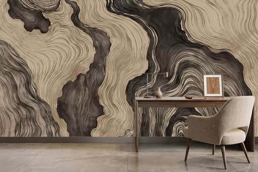 murales Un motivo abstracto con un diseño lineal que imita la veta de la madera w05729
