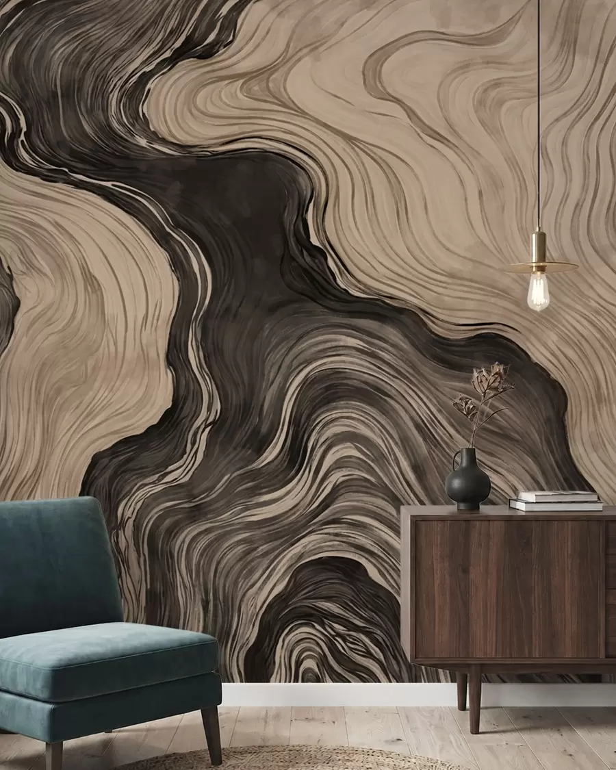 murales Un motivo abstracto con un diseño lineal que imita la veta de la madera w05729