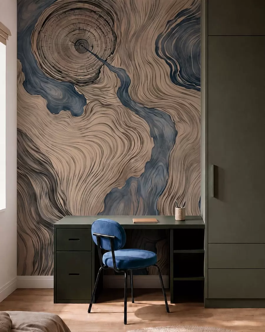 wall murals An abstract pattern with a linear woodgrain design in shades of blue w05729v1