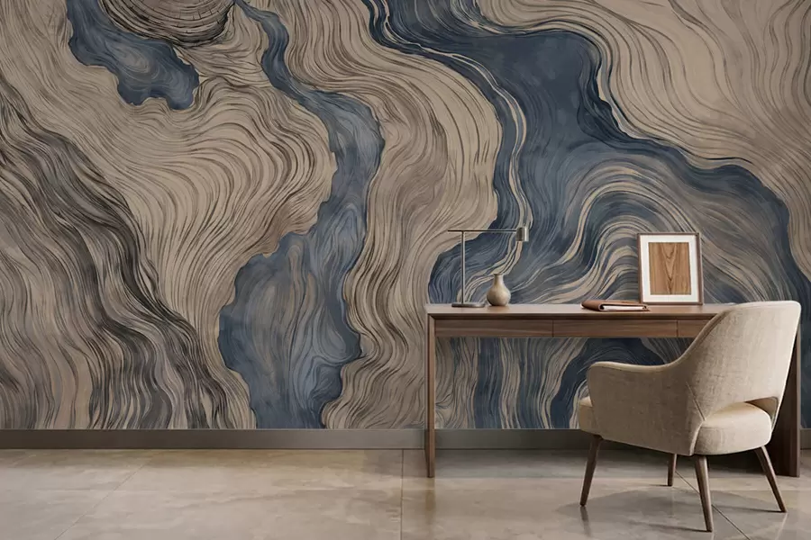 Wall Mural Photo Wallpaper An abstract pattern with a linear woodgrain design in shades of blue w05729v1