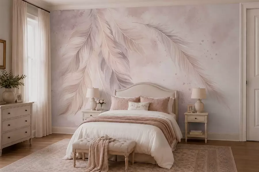 wall murals Delicate feathers on a pastel watercolor background w05737