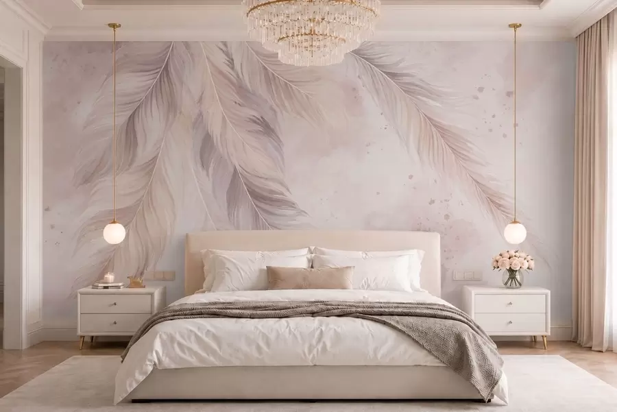 Wall Mural Photo Wallpaper Delicate feathers on a pastel watercolor background w05737