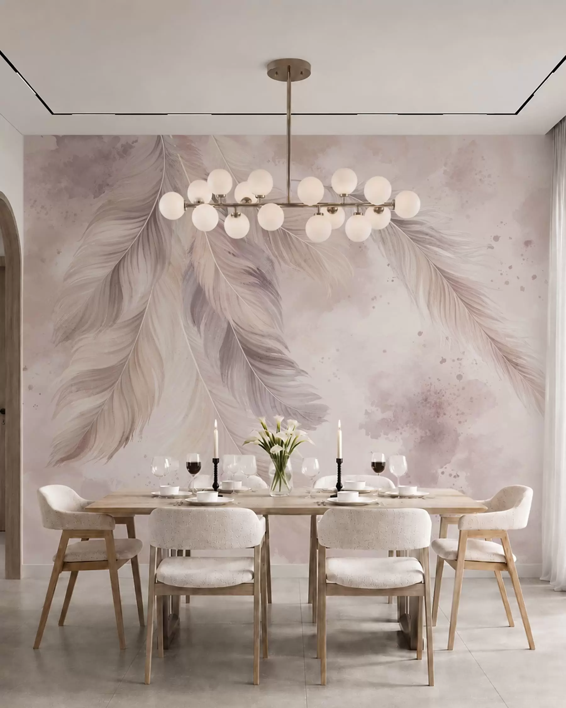 wall murals Delicate feathers on a pastel watercolor background w05737