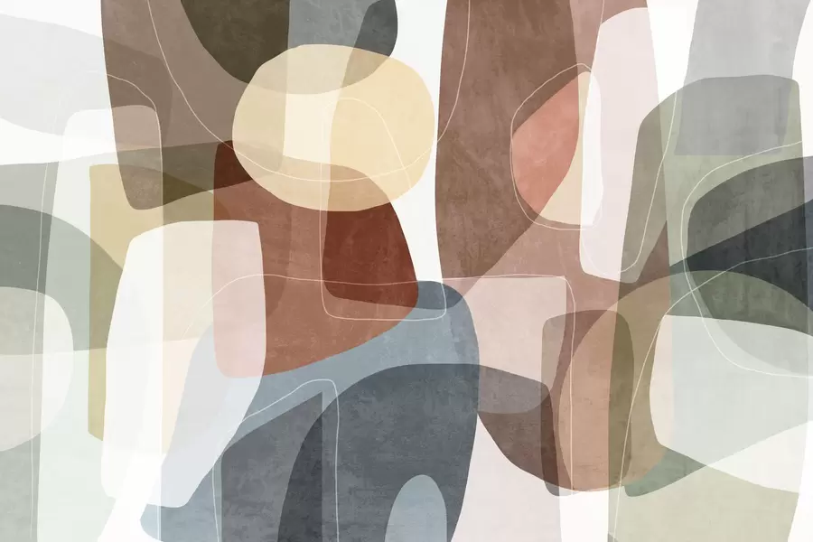 Wall Mural Photo Wallpaper Abstract shapes in muted earth tones with thin white lines, overlapping textures w09942v1