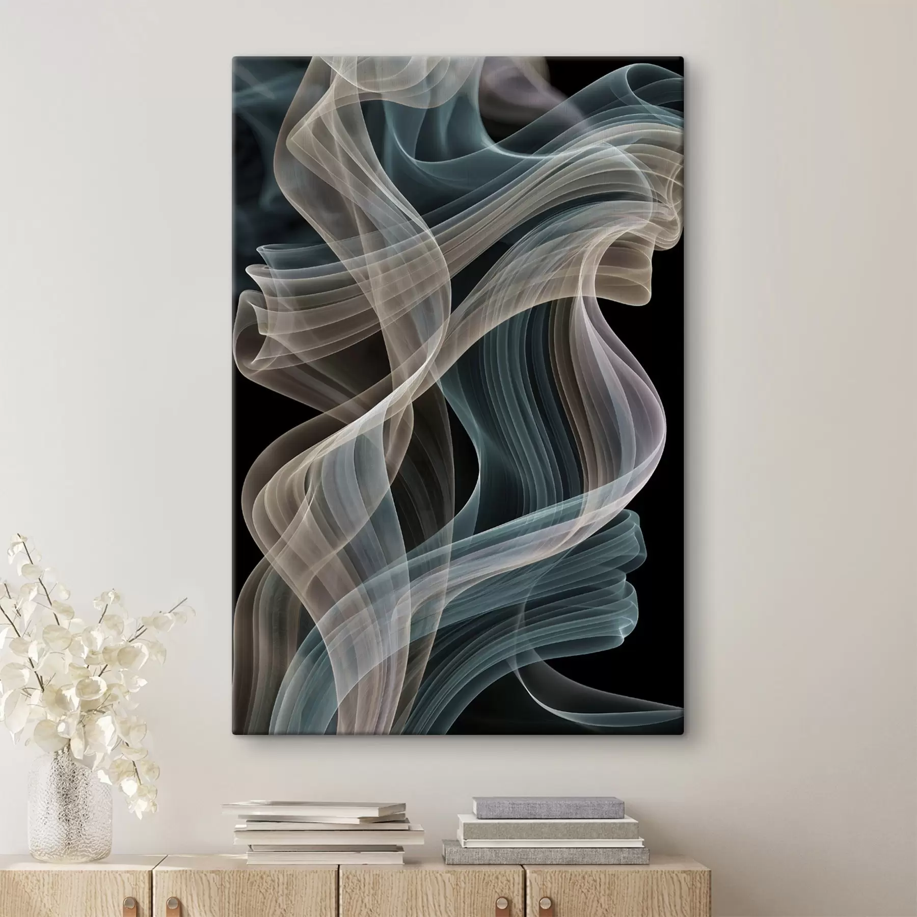 wall murals Colourful smoke curls against a dark background s49862