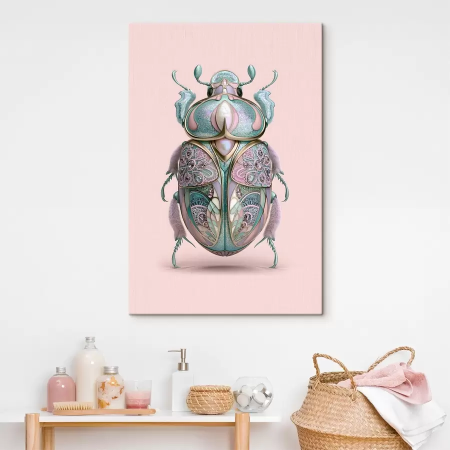 murales Un escarabajo diseñado para parecer una joya preciosa sobre un fondo rosa s49863