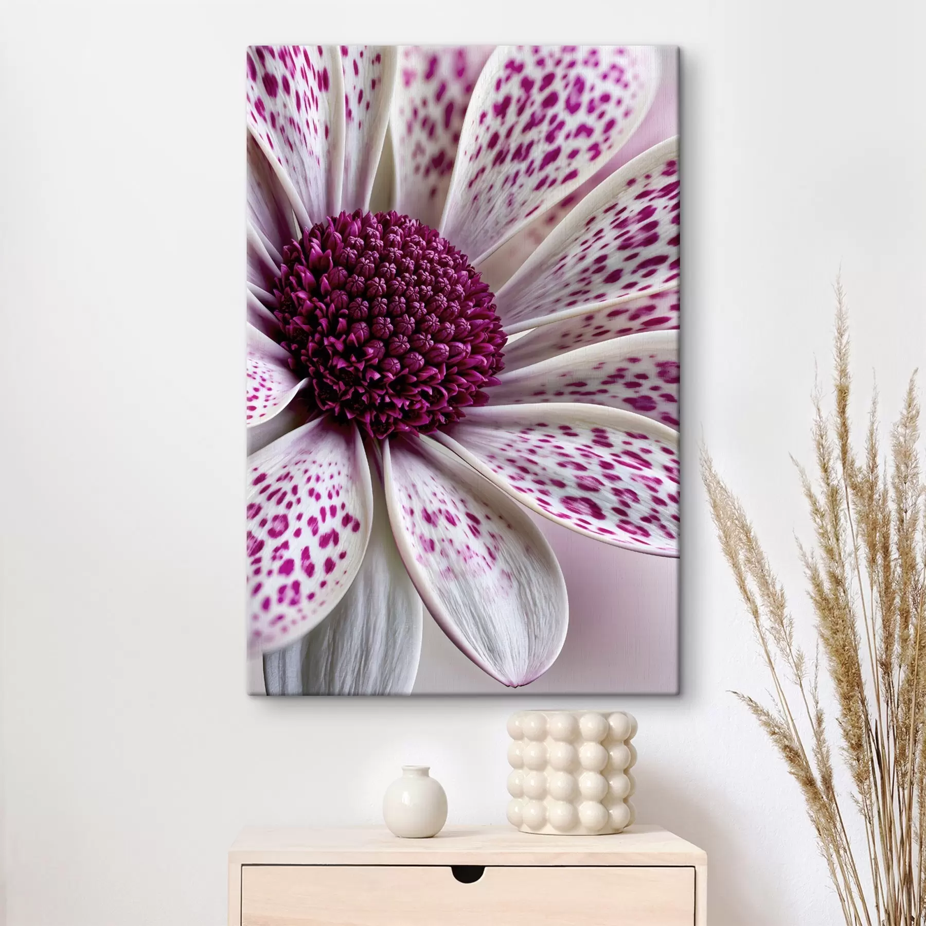 wall murals Daisy-like close-up flower with vibrant magenta leopard spots s49865